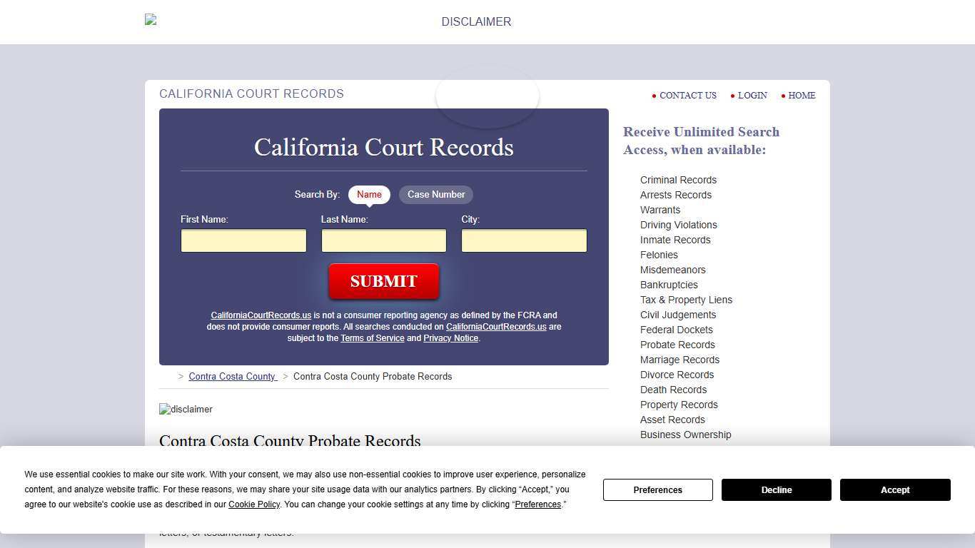 Contra Costa County Probate Court Records CaliforniaCourtRecords.us