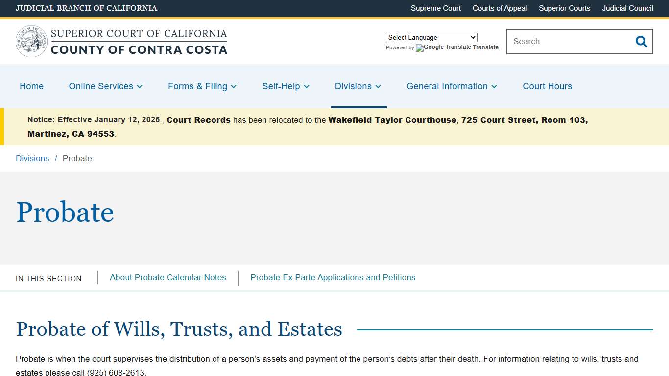 Probate Superior Court of California County of Contra Costa