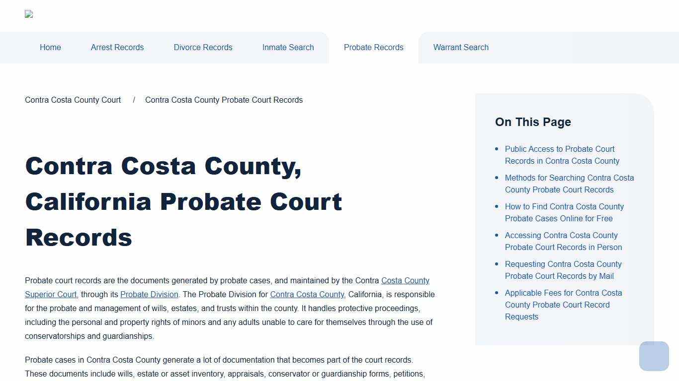 Contra Costa County Probate Court Records Contra Costa County Court